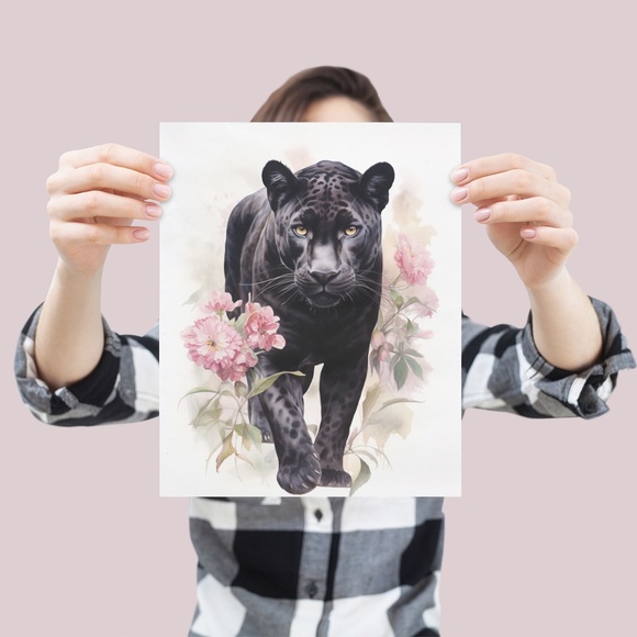 Watercolor Black Jaguar Wall Art Print Unframed - Majestic Jungle Elegance - Picture 4 of 6